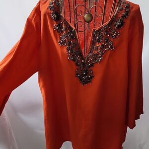 Linen~Cotton Blend Michael Kors Size L Beaded Sequin Tunic Rhinestones